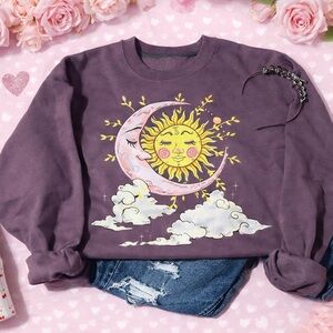 Purple Sun and Moon Graphic Sweater